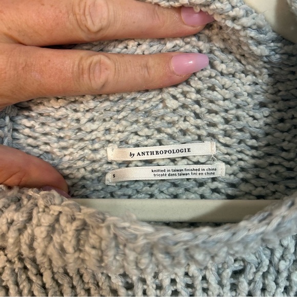 By Anthropologie Cropped Blue Chunky Knit Mock Neck Sweater Women’s Size Small - Picture 4 of 7